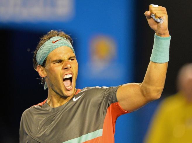 Rafa Nadal celebra su victoria frente a Federer.
