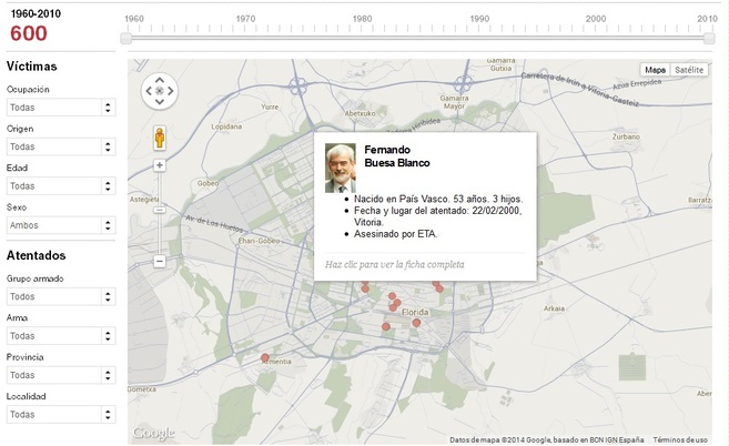 Captura del 'Mapa del terror' de Covite, elaborado en cuatro...