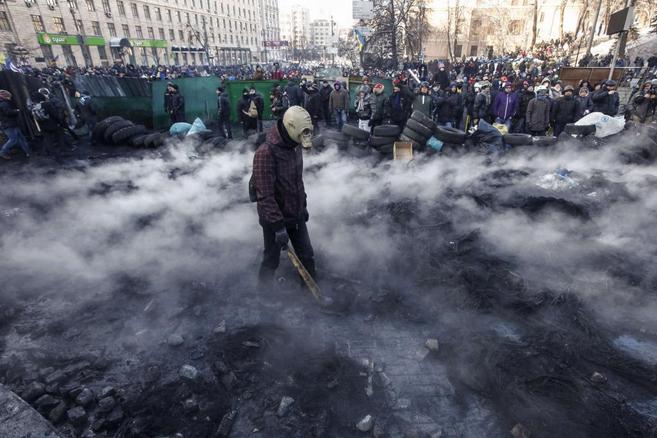 Barricadas en Kiev contra el gobierno de Viktor Yanukovich.