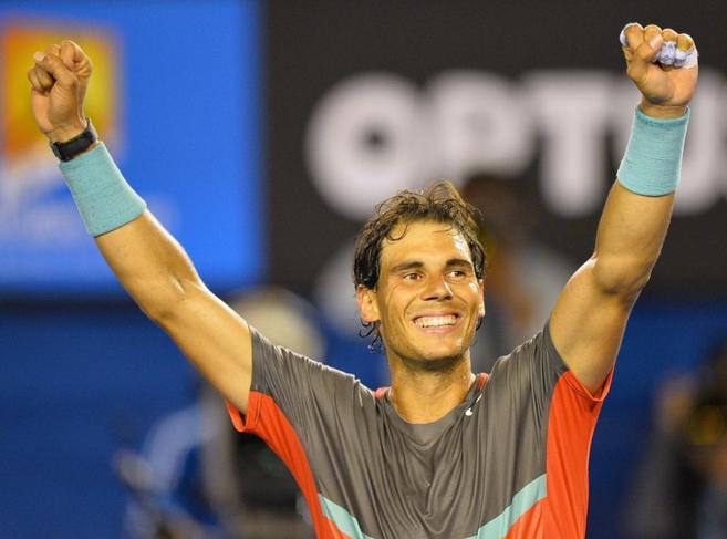 Nadal celebra su triunfo ante Federer.