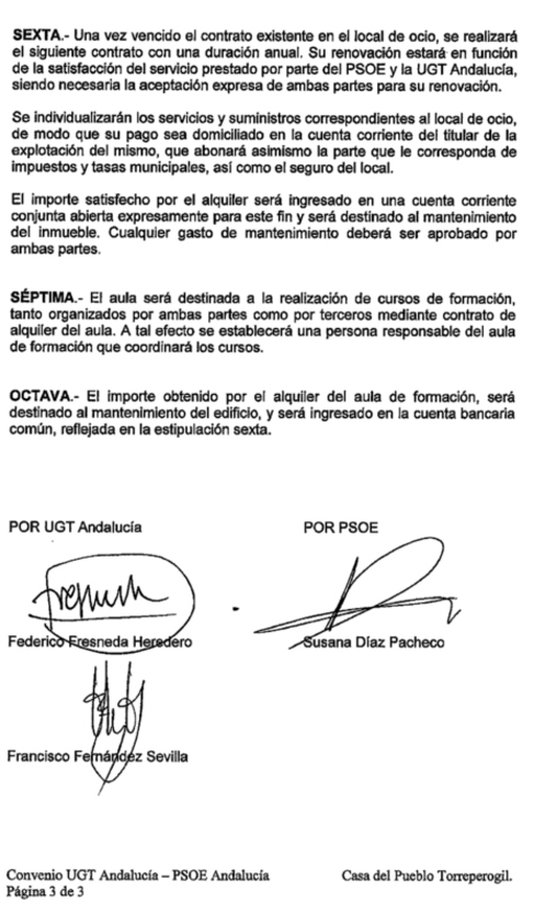 El documento que firm Susana Daz con los responsables de UGT.