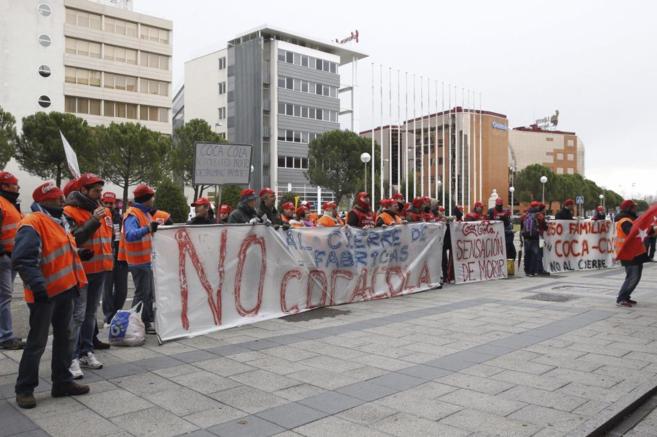 Los trabajadores de Coca-Cola, durante una protesta en Madrid este...