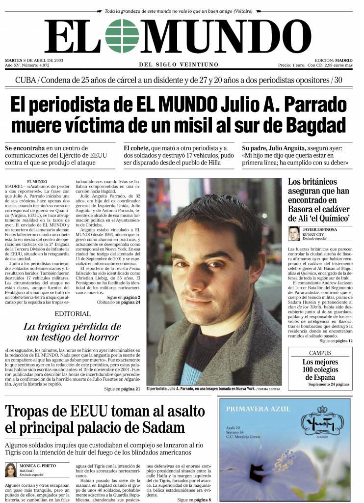 Portada de EL MUNDO del 8 de abril de 2003.