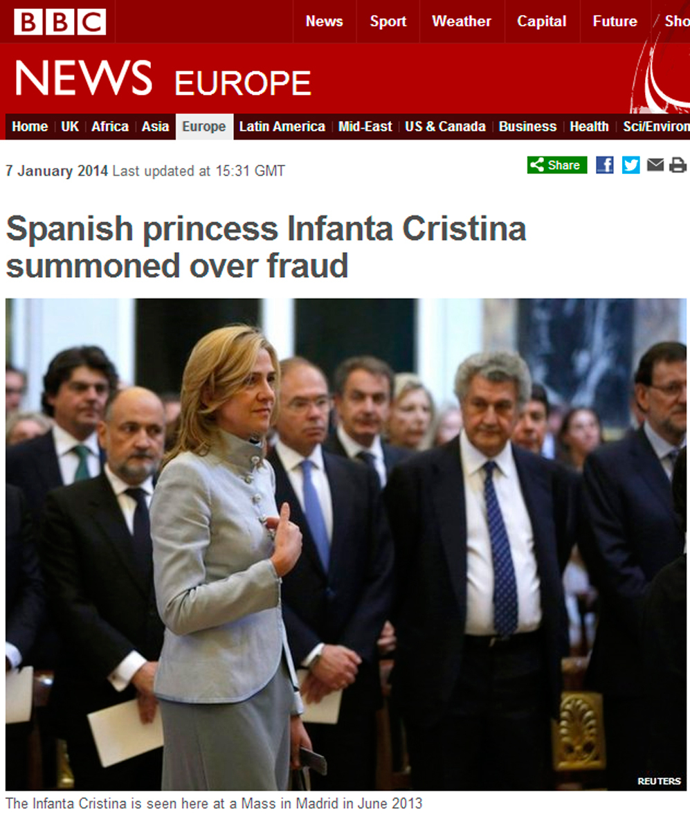 "La Infanta Cristina comparece ante el tribunal por un caso de...