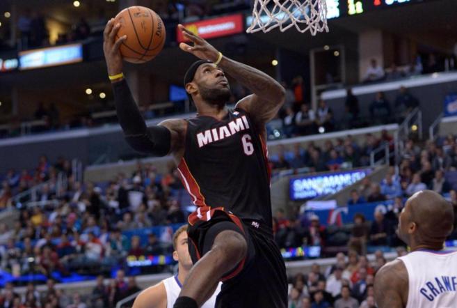 Feb 5, 2014; Los Angeles, CA, USA; Miami Heat forward LeBron James...