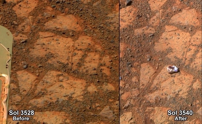 El lugar donde apareci la roca en Marte, antes y despus de su...