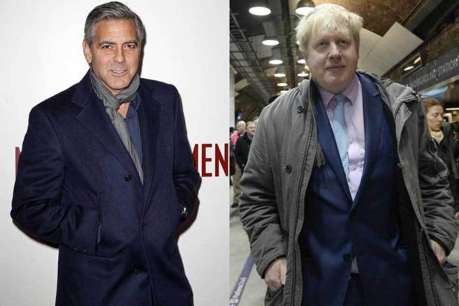 George Clooney (i) y Boris Johnson (d.)