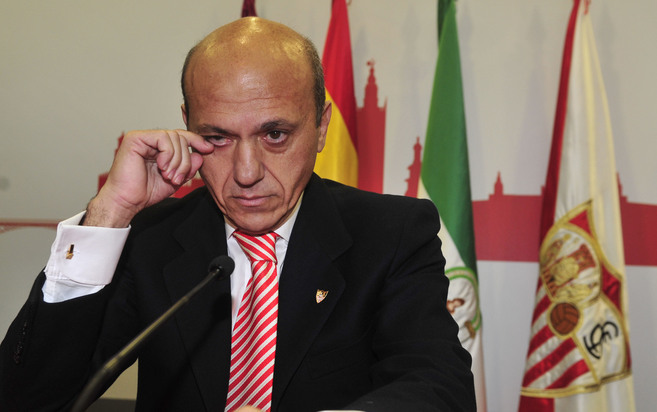 El expresidente del Sevilla F.C., durante su despedida como presidente...