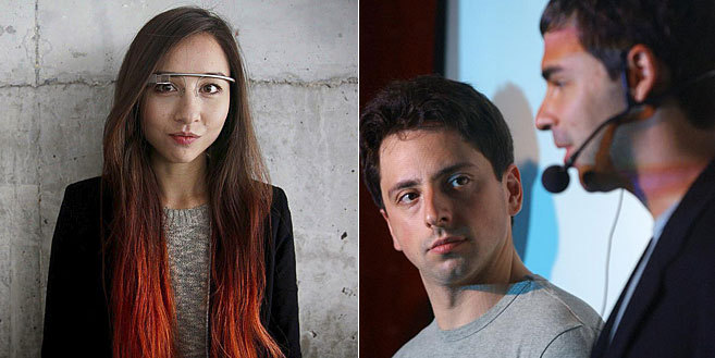 Amanda Rosenberg (i) y los fundadores de Google: Sergey Brin (c) y...