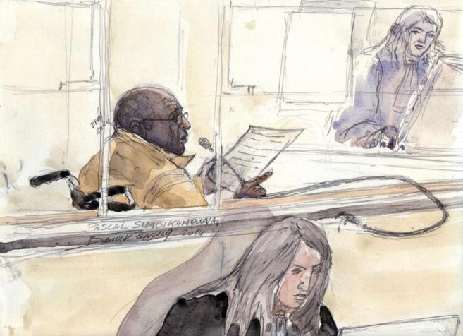Dibujo de Pascal Simbikangwa durante el juicio.