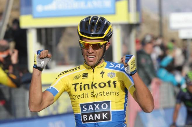 Contador celebra su victoria en la cuarta etapa.