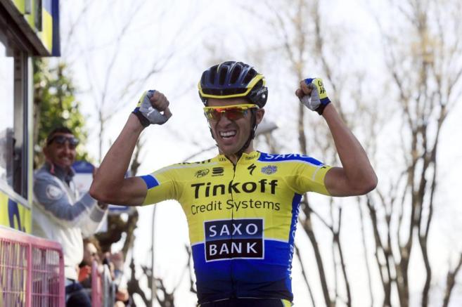 Contador celebra su segunda victoria en la Tirreno.