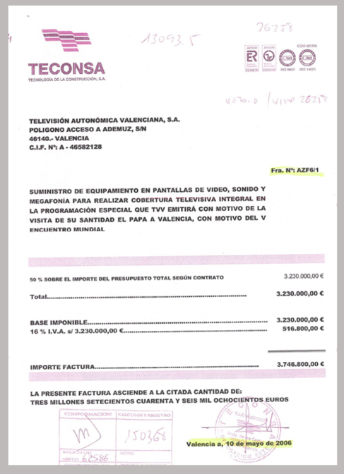 Primera factura que presentó Teconsa el mismo día que firmó su...