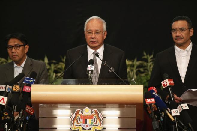 El primer ministro malasio, Najib Razak, en la rueda de prensa en...