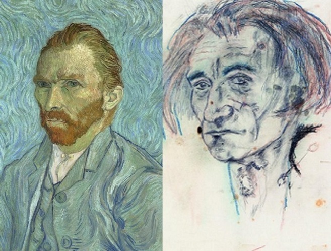 Autorretratos de Vincent van Gogh (izquierda) y Antonin Artaud...