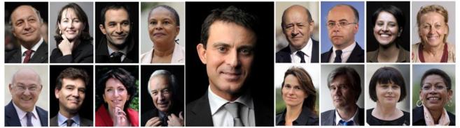 Manuel Valls (centro) con todos los miembros de su nuevo Gabinete.