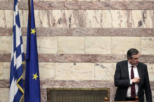 El primer ministro griego Antonis Samaras durante una sesin en el...