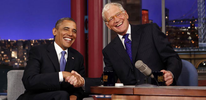 David Letterman junto a Barack Obama durante una visita del presidente...
