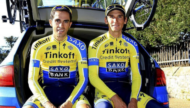 Contador y Kreuziger, ayer en Hondarribia durante su ltimo...