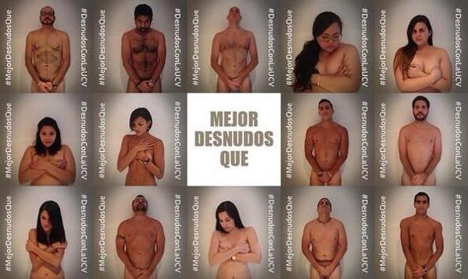 Protagonistas de la protesta venezolana #mejordesnudoque que inund...