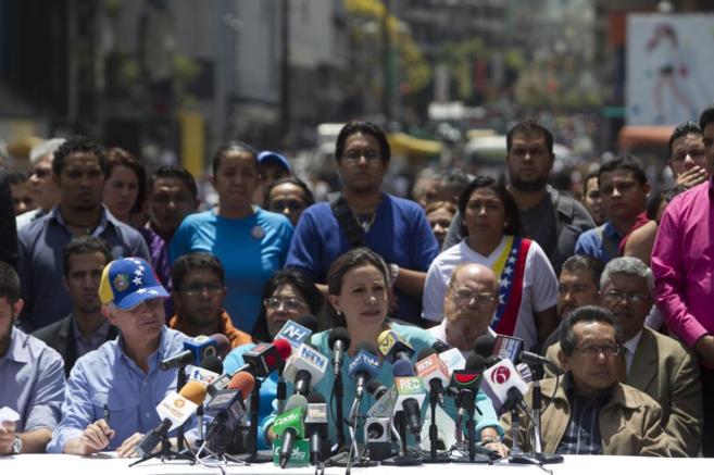 La lder opositora Maria Corina Machado durante la rueda de prensa en...