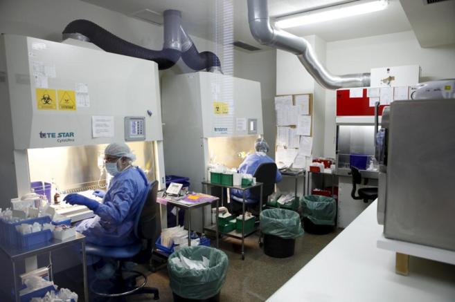 Trabajadores del Hospital Clnico San Carlos de Madrid preparan...