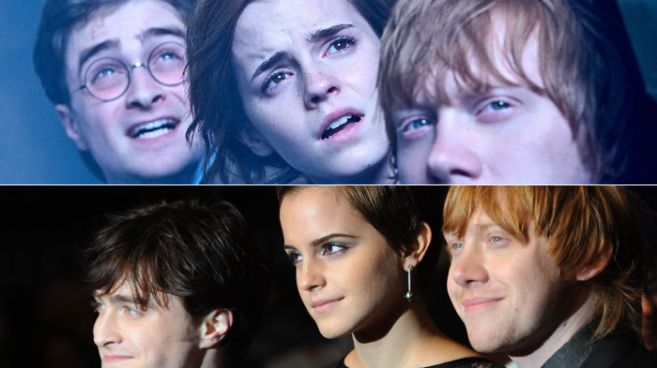 Los actores de Harry Potter, arriba en una escena de la pelcula,...