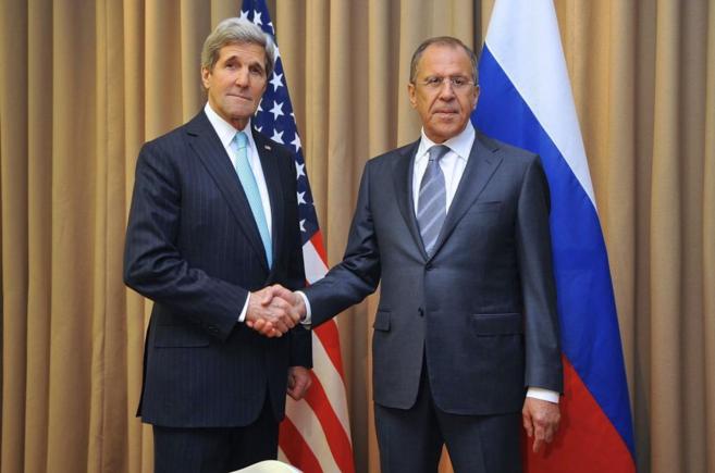 Kerry y Lavrov antes de la reunin, el pasado 17 de abril en Ginebra,...