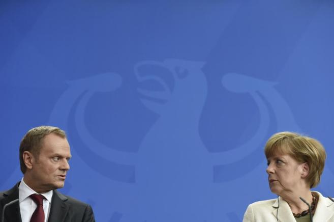 La canciller alemana y el primer ministro polaco, Donald Tusk, en...