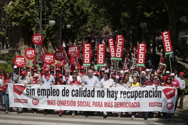 Cabecera de la manifestacin en Granada con motivo del Primero de...