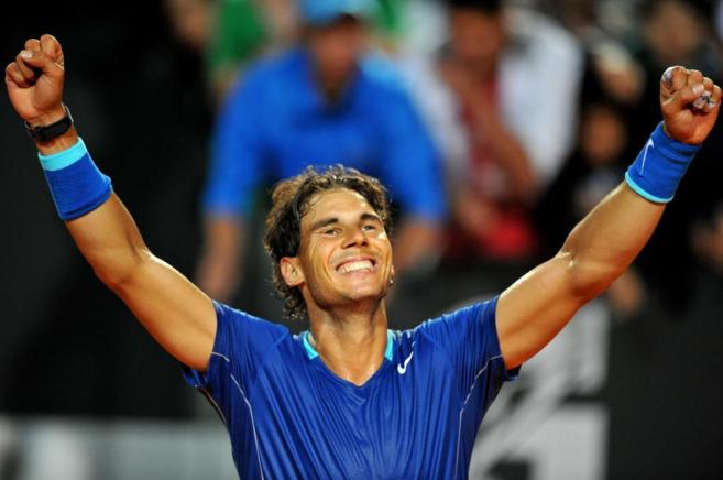 Nadal celebra la victoria ante Dimitrov en las semifinales del Masters...