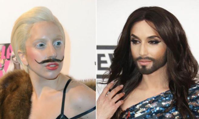 Lady Gaga (i) y Conchita Wurst en diferentes actos pblicos.