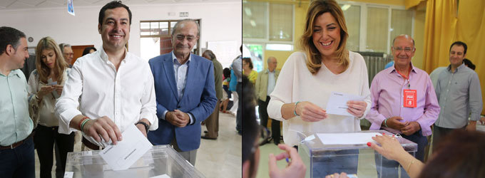 Juan Manuel Moreno v Susana Daz votan en Mlaga y Sevilla.