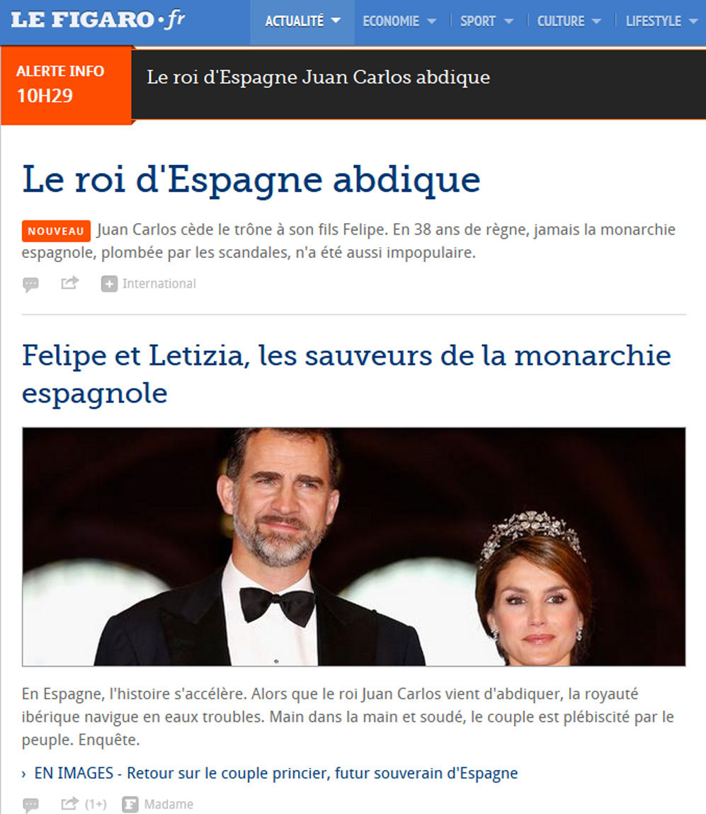 La portada de Le Figaro otorga gran importancia a la sucesin. Para...