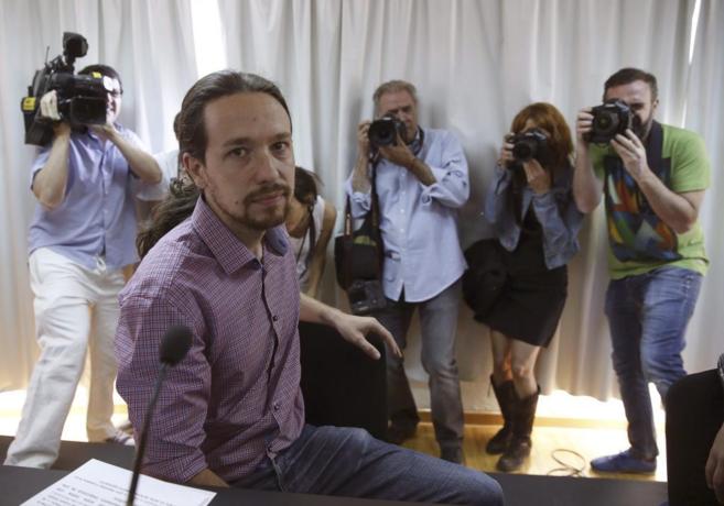 Pablo Iglesias, poco antes de la rueda de prensa.