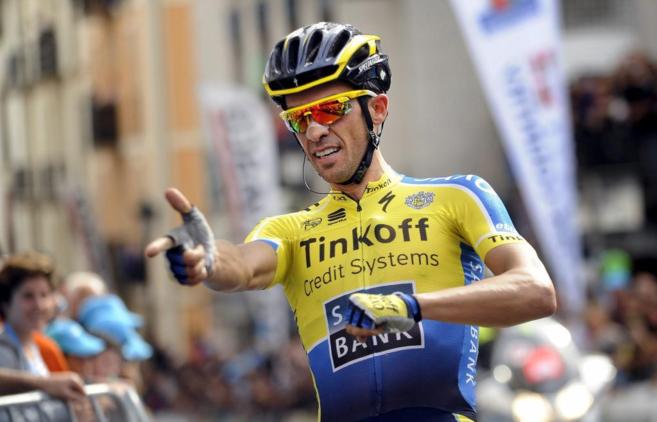 Alberto Contador celebra una victoria de etapa en la pasada Vuelta al...