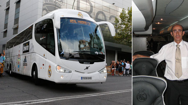 El bus del Real Madrid saliendo del Santiago Bernabéu. En ese...