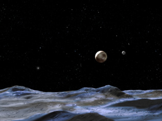 Recreacin de Plutn (izq.) junto a 'Charon' (derecha).