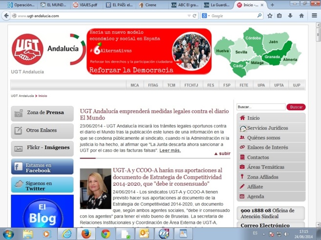 'Pantallazo' de la web del sindicato UGT-A.