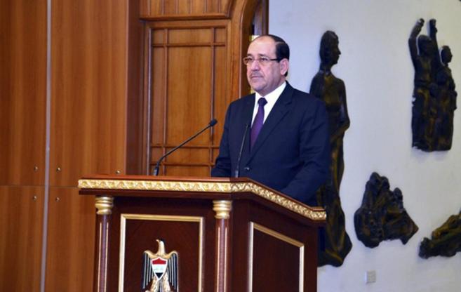 El primer ministro iraqu, Nuri al Maliki, durante una rueda de...