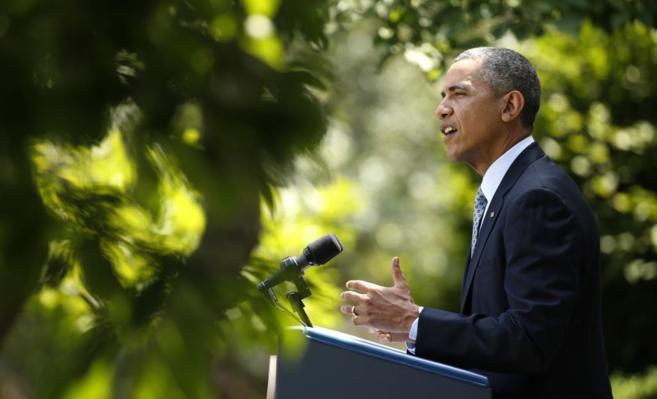 El presidente de EEUU, Barack Obama, en una comparecencia en la Casa...