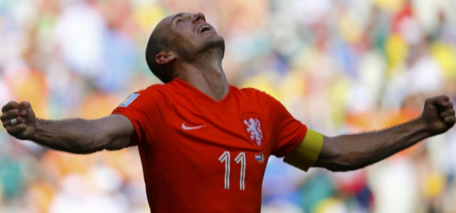 Robben celebra el pase de Holanda a Cuartos de final.