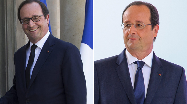 Imagen de Hollande, despus y antes de cambiar de montura.