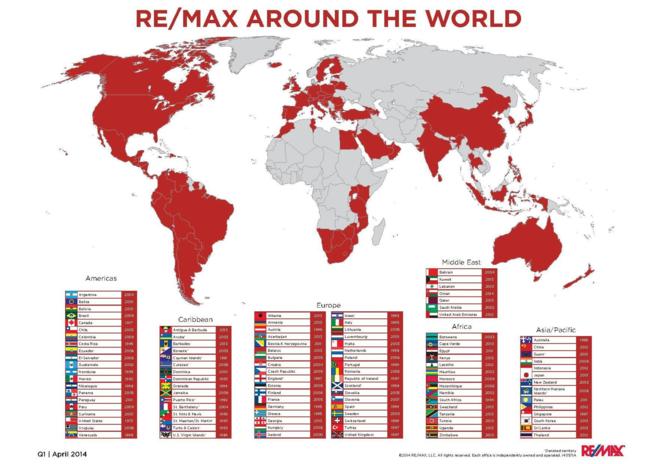 Mapa de la actividad de RE/MAX en todo el mundo.