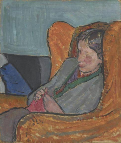 Virgina Woolf en un silln, retrato de Vanessa Bell.
