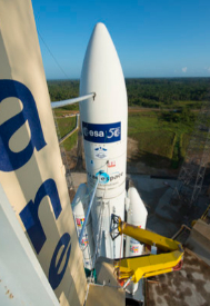 El lanzador Ariane 5 antes del lanzamiento.