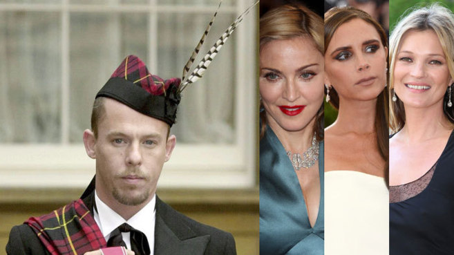 A la izda., Alexander McQueen. A la derecha., Madonna Victoria Beckham...
