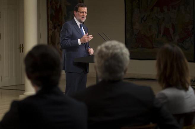 Mariano Rajoy, durante su rueda de prensa en el Palacio de la Moncloa.