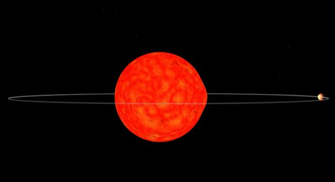Simulación artística del planeta Kepler 91-b, en negro, y la...