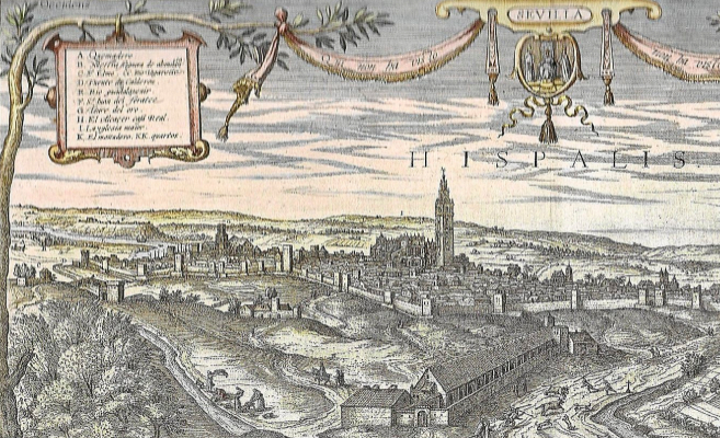 Detalle de la vista de la ciudad de Sevilla en el siglo XVI realizado...